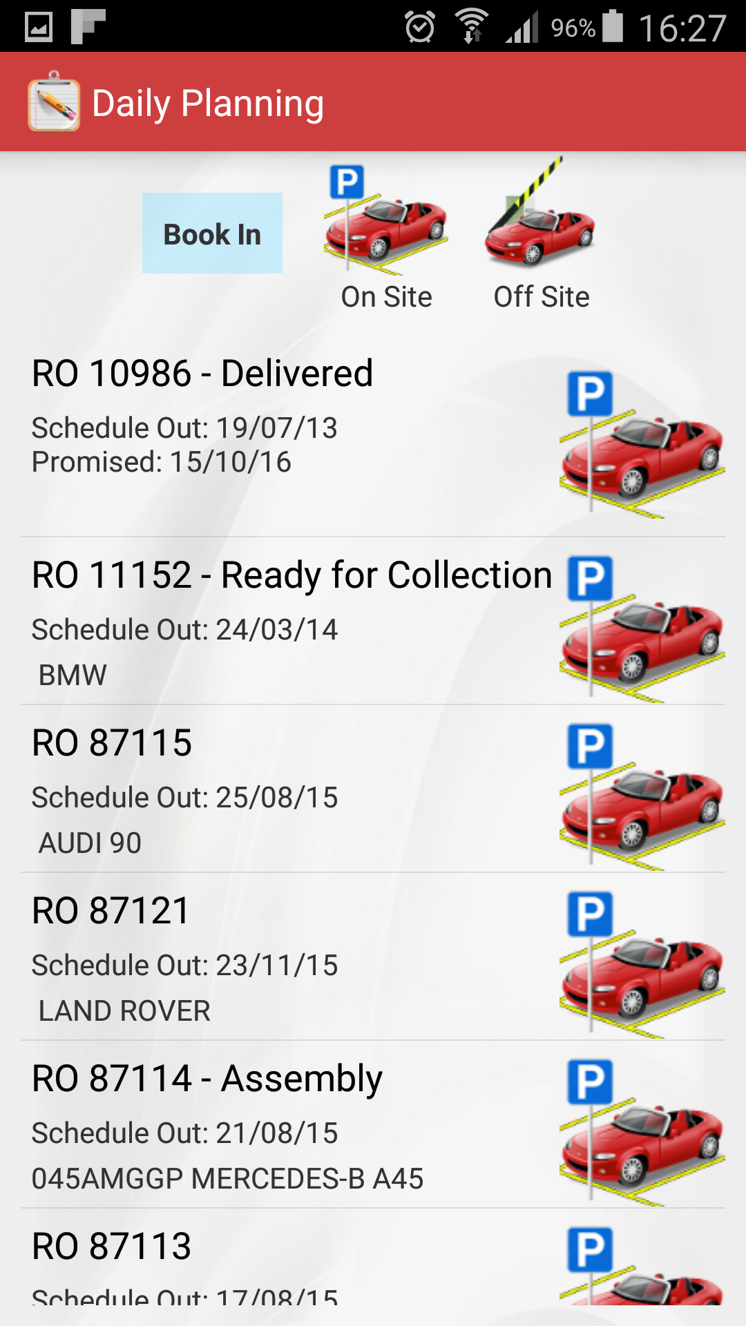Screenshot of the daily planning feature in the app