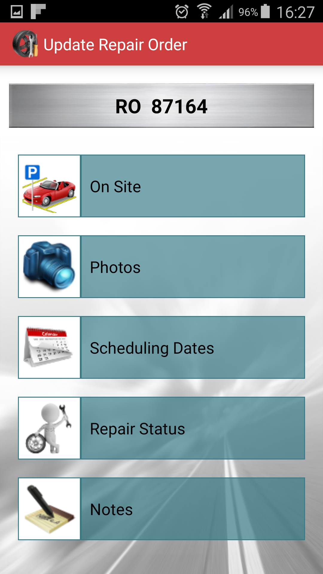 Screenshot of the app updating a repair order
